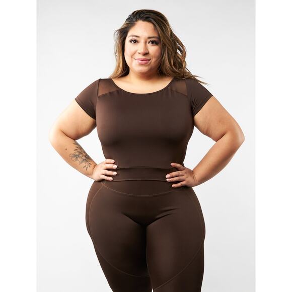 BuffBunny Collection Solar Banded Crop Short Sleeves Top Size XS NWT Brown - Picture 1 of 7